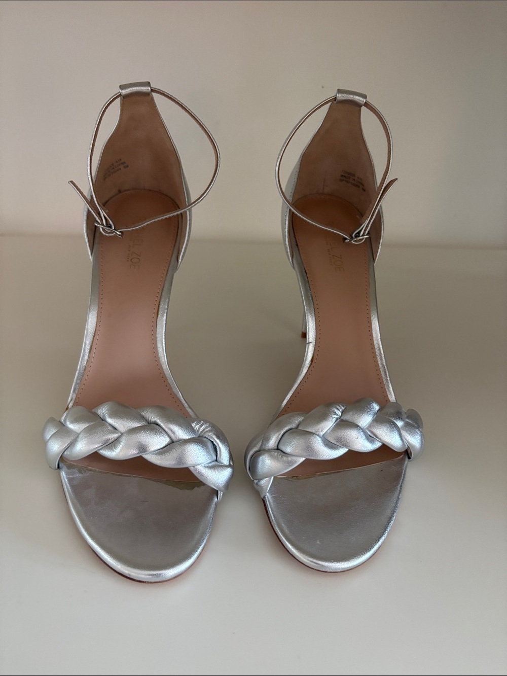 Rachel Zoe Silver Braided Ankle-Strap Heels